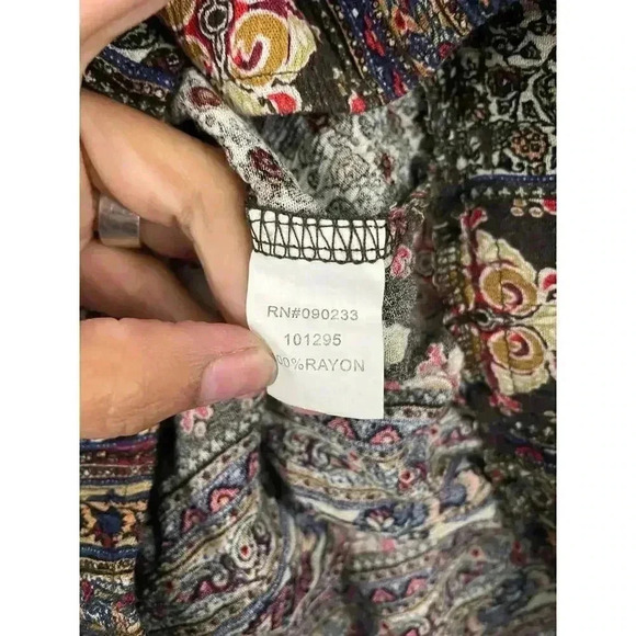 Brown Floral Casual Pants SMALL Pockets Elastic Waist Tribal Print Comfortable - Picture 7 of 8